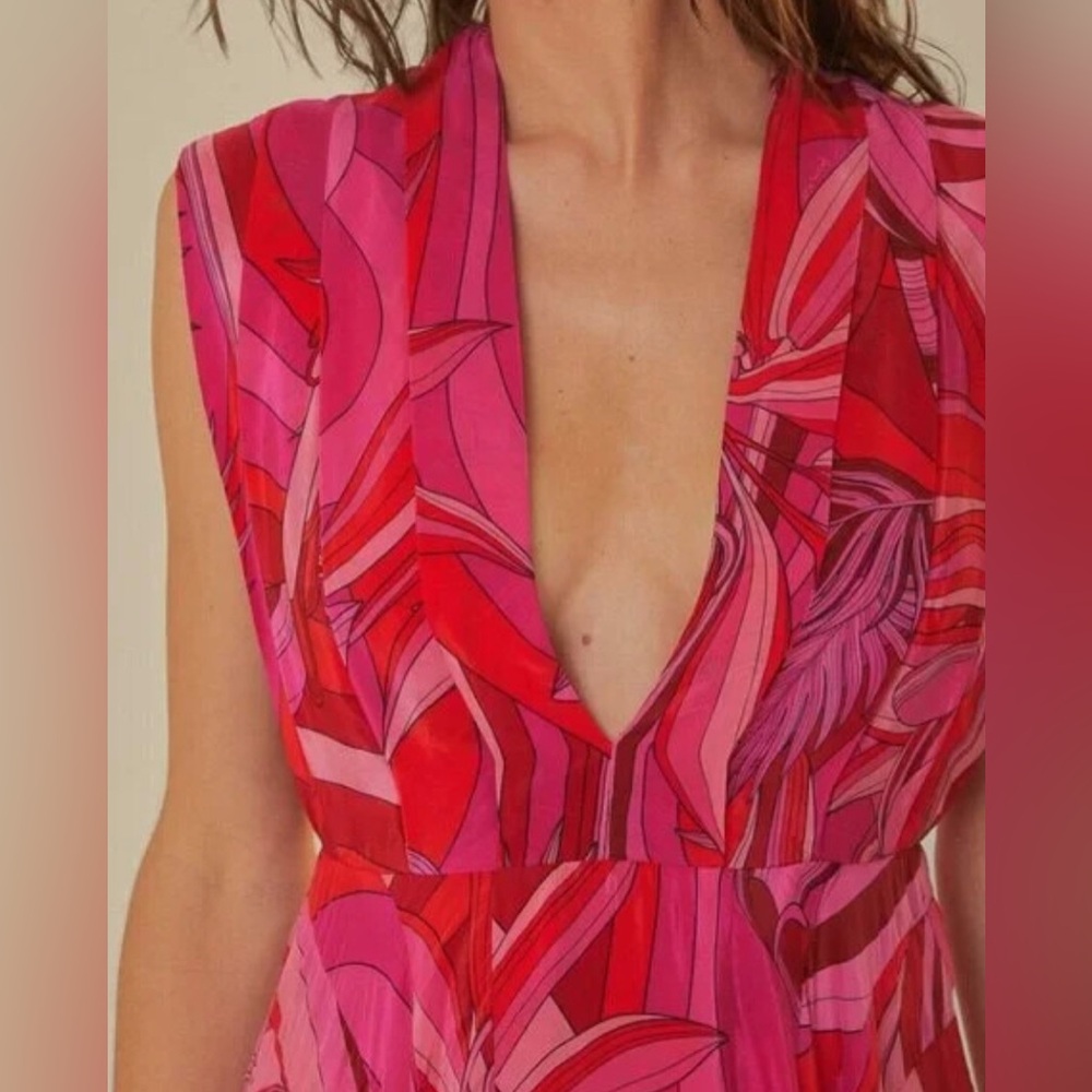 Farm Rio Endless Summer Deep V Midi Patterned Dress - Picture 2 of 6